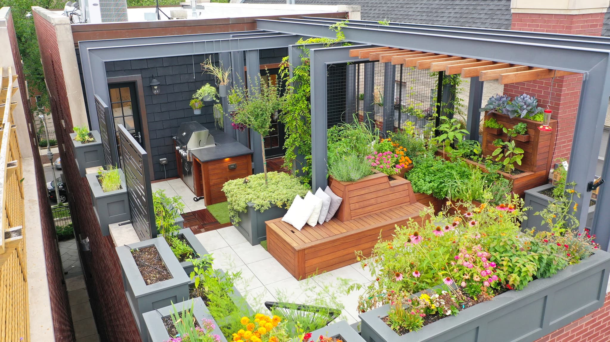 Luxury rooftop deck with outdoor living space